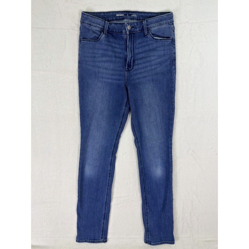 Old Navy Jeans Womens 8 Long Blue Dark Wash High Rise Straight Stretch‎